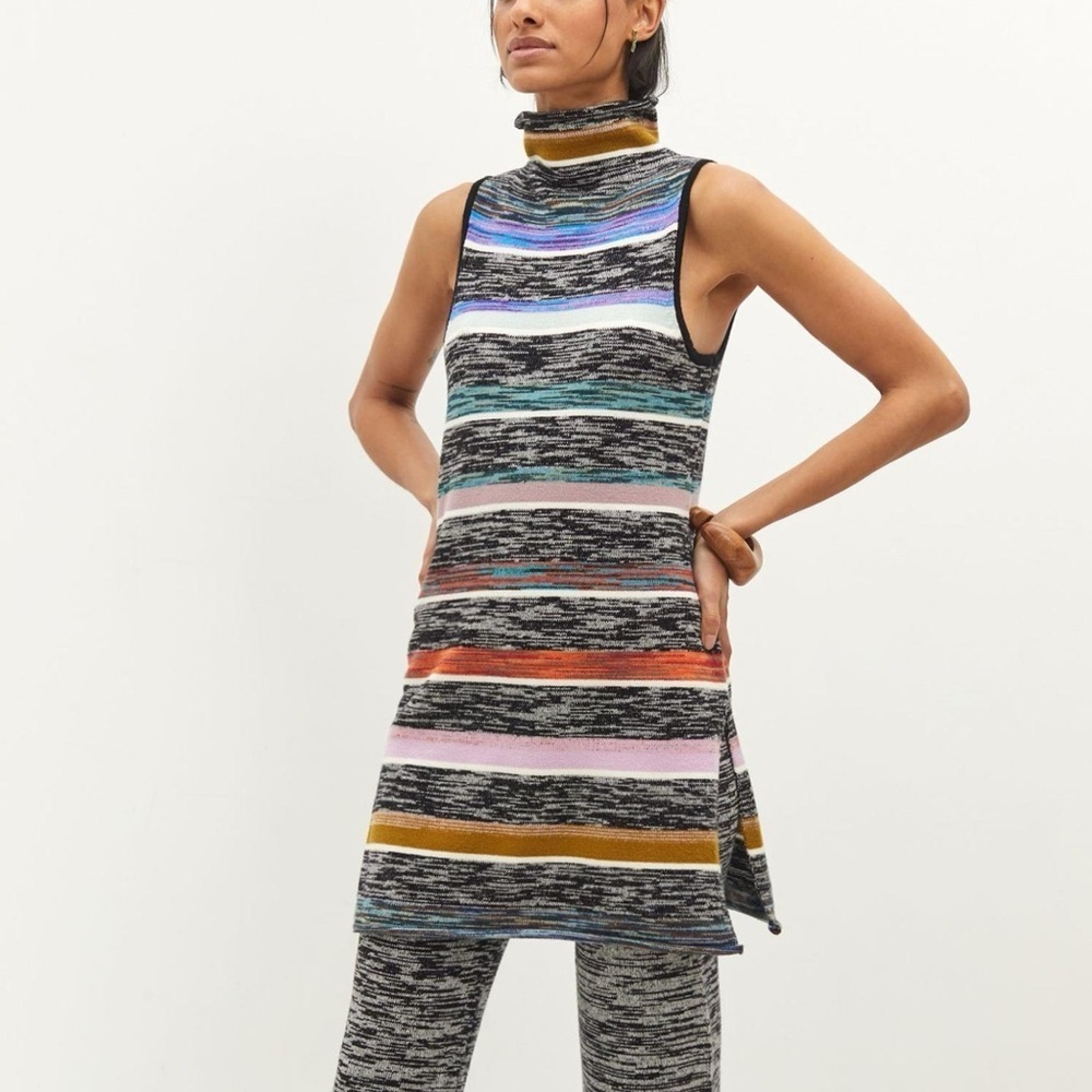 By Anthropologie Space-Dyed Knit Turtleneck Sleeveless Longline Sweater Tunic